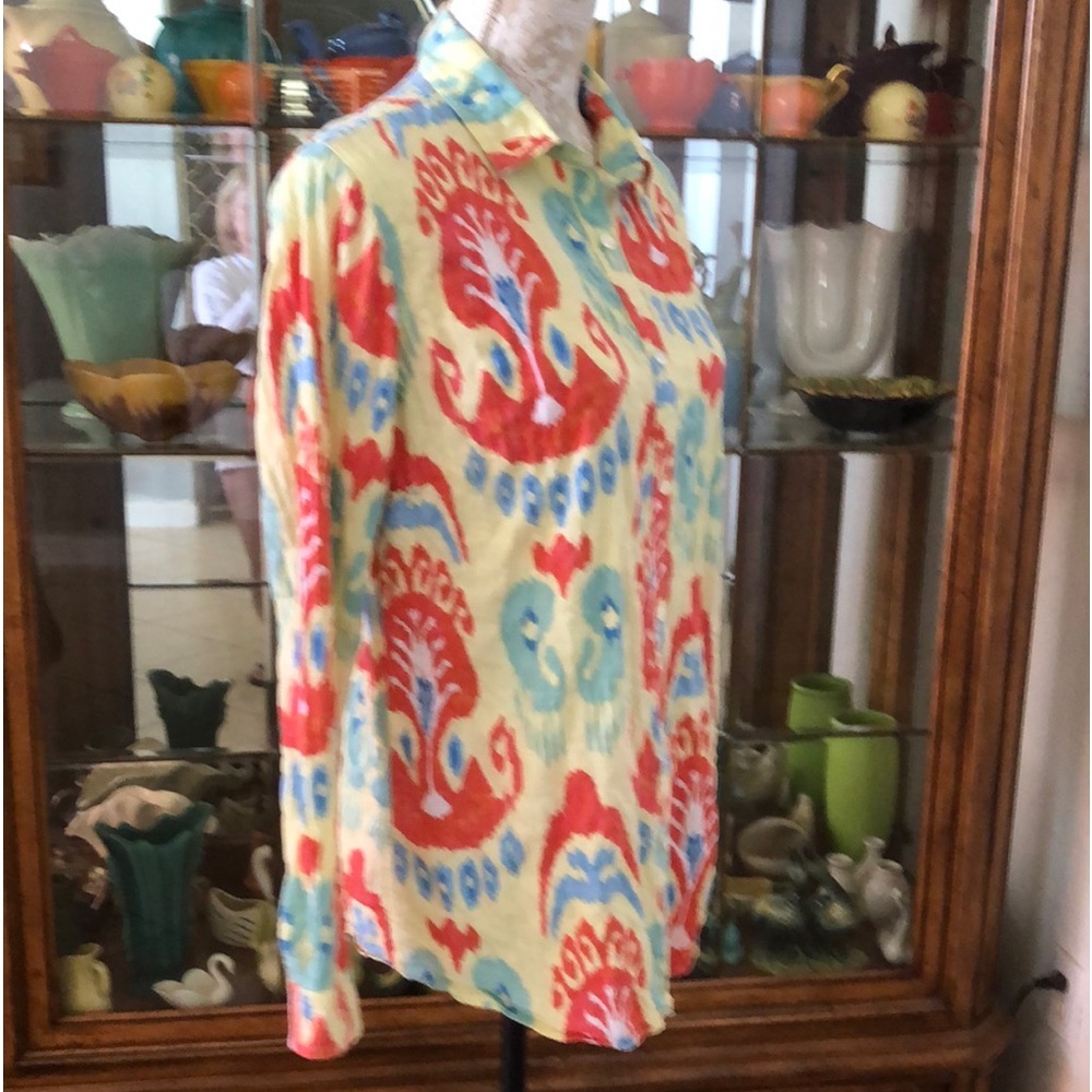 J. Mclaughlin Yellow Abstract Print Button Down B… - image 3